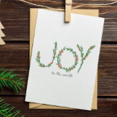 Joy to World KerstGreen Wreath & Berries Feestdagenkaart