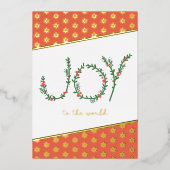 Joy to World KerstGreen Wreath & Berries Folie Feestdagenkaart (Voorkant)