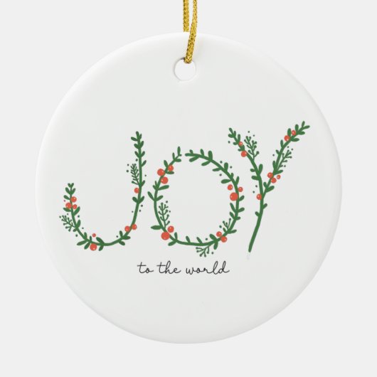 Joy to World KerstGreen Wreath & Berries Keramisch Ornament (Voorkant)