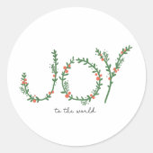 Joy to World KerstGreen Wreath & Berries Ronde Sticker (Voorkant)