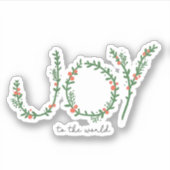 Joy to World KerstGreen Wreath & Berries Sticker (Voorkant)
