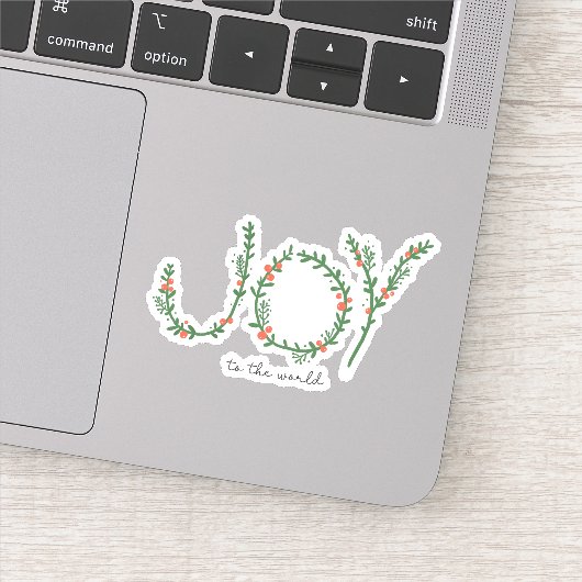 Joy to World KerstGreen Wreath & Berries Sticker (Detail)