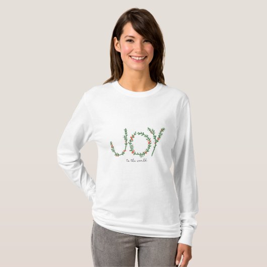 Joy to World KerstGreen Wreath & Berries T-shirt (Voorkant volledig)