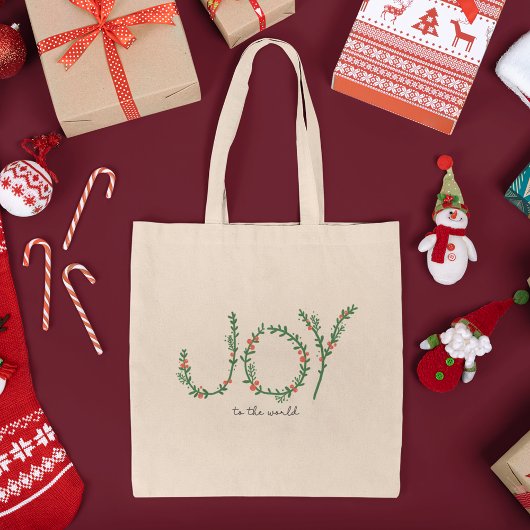 Joy to World KerstGreen Wreath & Berries Tote Bag