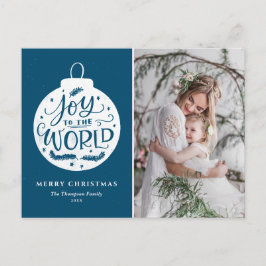 Joy to world Lettering Blue Kerstfoto Feestdagenkaart