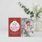 Joy to world Lettering Red Kerstfoto Feestdagenkaart (Staand voorkant)