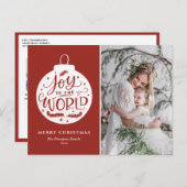 Joy to world Lettering Red Kerstfoto Feestdagenkaart (Voorkant / Achterkant)