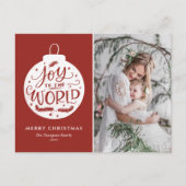 Joy to world Lettering Red Kerstfoto Feestdagenkaart (Voorkant)