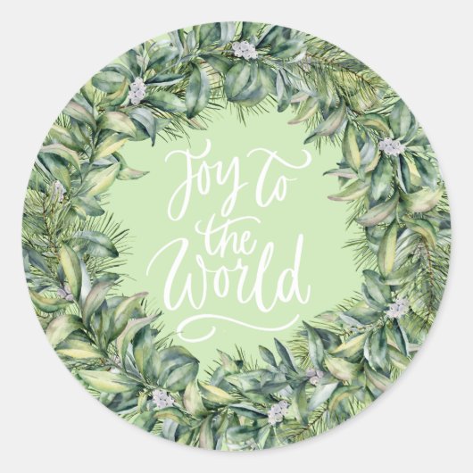 Joy to World - Snowberry Wreath Ronde Sticker (Voorkant)