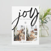 Joy to World Snowflake Black and White Photo Feestdagenkaart (Staand voorkant)
