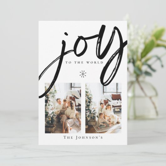 Joy to World Snowflake Black and White Photo Feestdagenkaart (Staand voorkant)