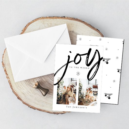 Joy to World Snowflake Black and White Photo Feestdagenkaart