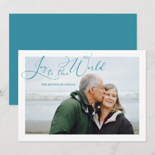 Joy to World Turquoise Foto met Kerstmis Feestdagenkaart