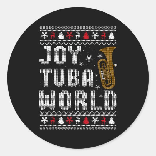 Joy Tuba World Funny Music Lover Ugly Christmas Sw Ronde Sticker (Voorkant)