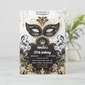 Joy Tutu Zwart Goud Chic Masquerade 50e Verjaardag Kaart (Staand voorkant)