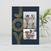 Joy twee foto's met kerstfeestjes gouden marine feestdagenkaart (Staand voorkant)