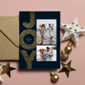 Joy twee foto's met kerstfeestjes gouden marine feestdagenkaart
