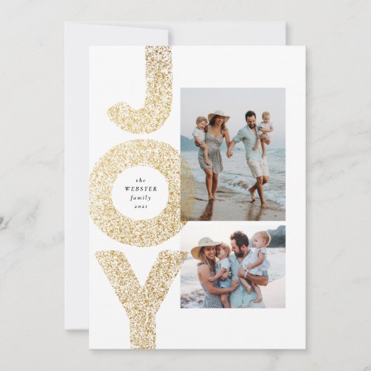 Joy twee foto's met kerstfeestjes gouden vleugje m feestdagenkaart (Voorkant)