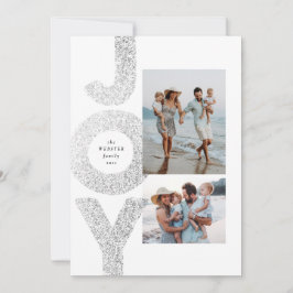 Joy twee foto's met kerstfeestjes, zilverbeeld, mo feestdagenkaart