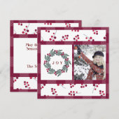 "JOY" Typografie Foto Holly Berry Wreath Holiday (Voorkant / Achterkant)