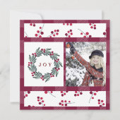 "JOY" Typografie Foto Holly Berry Wreath Holiday (Voorkant)