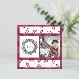 "JOY" Typografie Foto Holly Berry Wreath Holiday