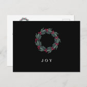 "JOY" Typografie Holly Berry Wreath Holiday Briefkaart (Voorkant / Achterkant)