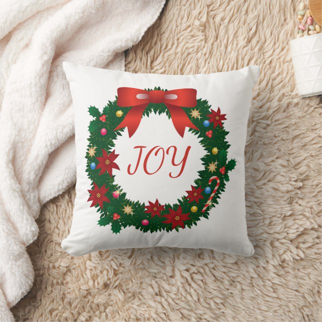"Joy" Typografie Kerstkrans Kussen (Deken)