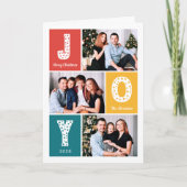 JOY Typografie Modern Merry Christmas 3 Foto Feestdagen Kaart (Voorkant)
