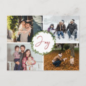 Joy Typografie Script Wreated 4-foto met Kerstmis Feestdagenkaart (Voorkant)
