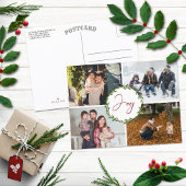 Joy Typografie Script Wreated 4-foto met Kerstmis Feestdagenkaart
