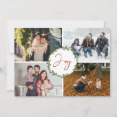 Joy Typografie Script Wreated 4-foto met Kerstmis Feestdagenkaart (Voorkant)
