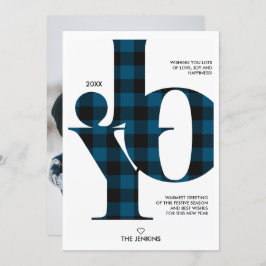 Joy Typography Blue Buffalo Pset Photo Holiday Kaart