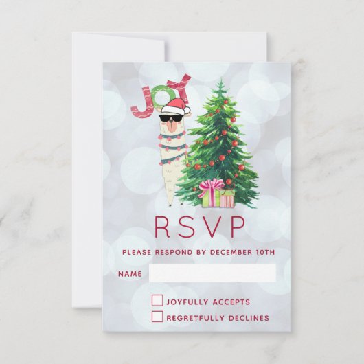 Joy Typography | Christmas Llama RSVP Kaartje (Voorkant)