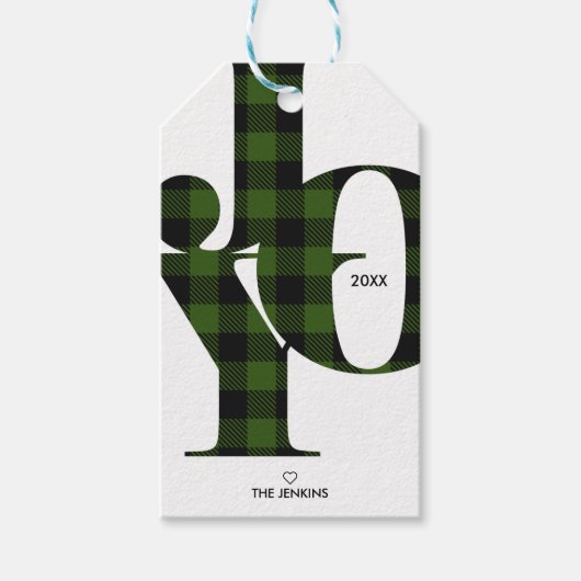 Joy Typography Green Buffalo Play Holiday Cadeaulabel (Voorkant)