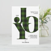 Joy Typography Green Buffalo Pset Photo Holiday Kaart (Staand voorkant)