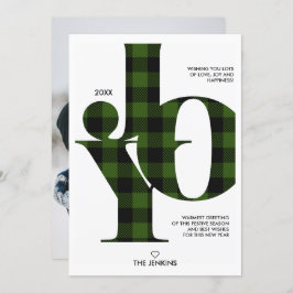 Joy Typography Green Buffalo Pset Photo Holiday Kaart