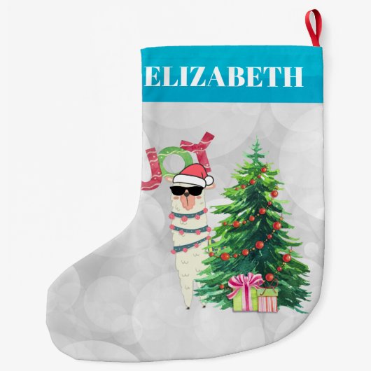 Joy Typography | Kerst Llama achter de boom Grote Kerstsok (Achterkant)