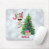 Joy Typography | Kerst Llama achter de boom Muismat (Met muis)