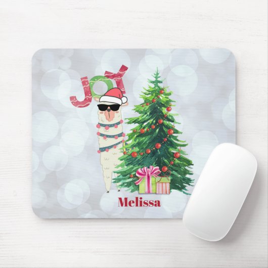 Joy Typography | Kerst Llama achter de boom Muismat (Met muis)