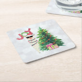 Joy Typography | Kerst Llama met boom Kartonnen Onderzetters (Schuin)