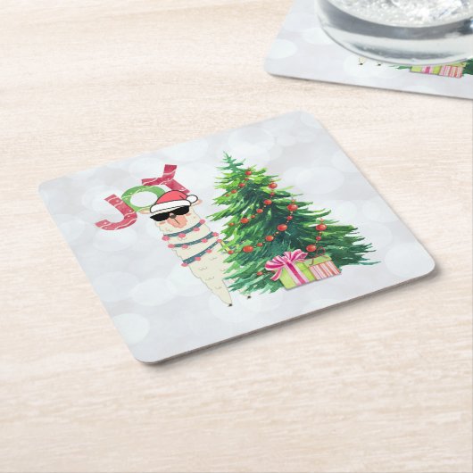 Joy Typography | Kerst Llama met boom Kartonnen Onderzetters (Schuin)
