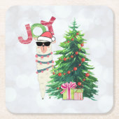 Joy Typography | Kerst Llama met boom Kartonnen Onderzetters (Voorkant)