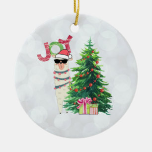 Joy Typography   Kerst Llama met boom Keramisch Ornament