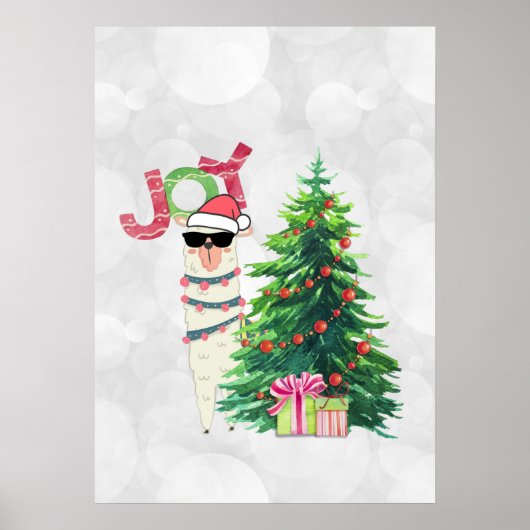 Joy Typography | Kerst Llama met boom Poster (Voorkant)