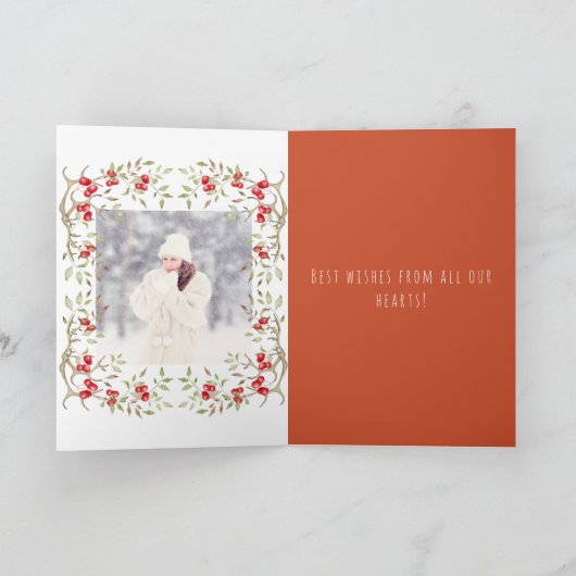 JOY Typography Moderne Kerstmis 4 Photo Collage Feestdagen Kaart (Binnen)