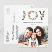 JOY Typography Poinsettia Floral kerstfoto Briefkaart (Voorkant / Achterkant)