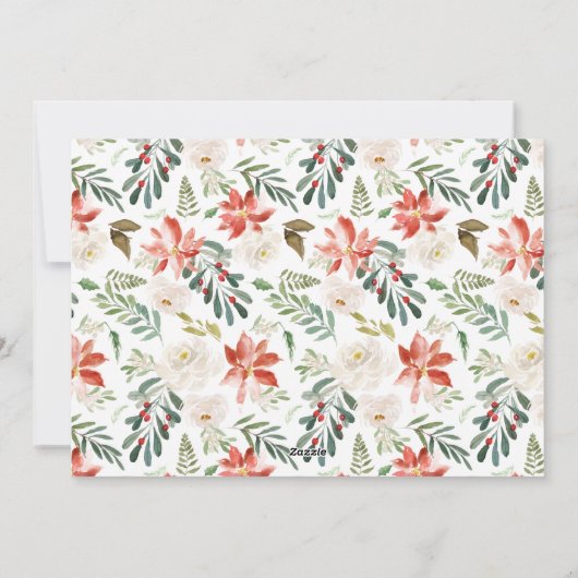 JOY Typography Poinsettia Floral Wreatfoto Feestdagenkaart (Achterkant)