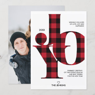 Joy Typography Red Buffalo Pset Photo Holiday Kaart