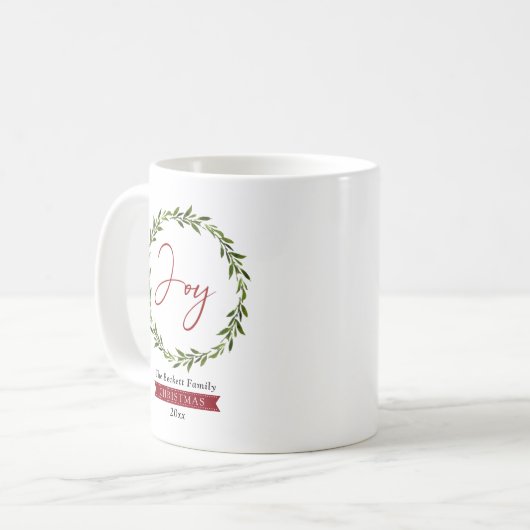 Joy Typography Script Christmas Wreath Holiday Koffiemok (Voorkant links)